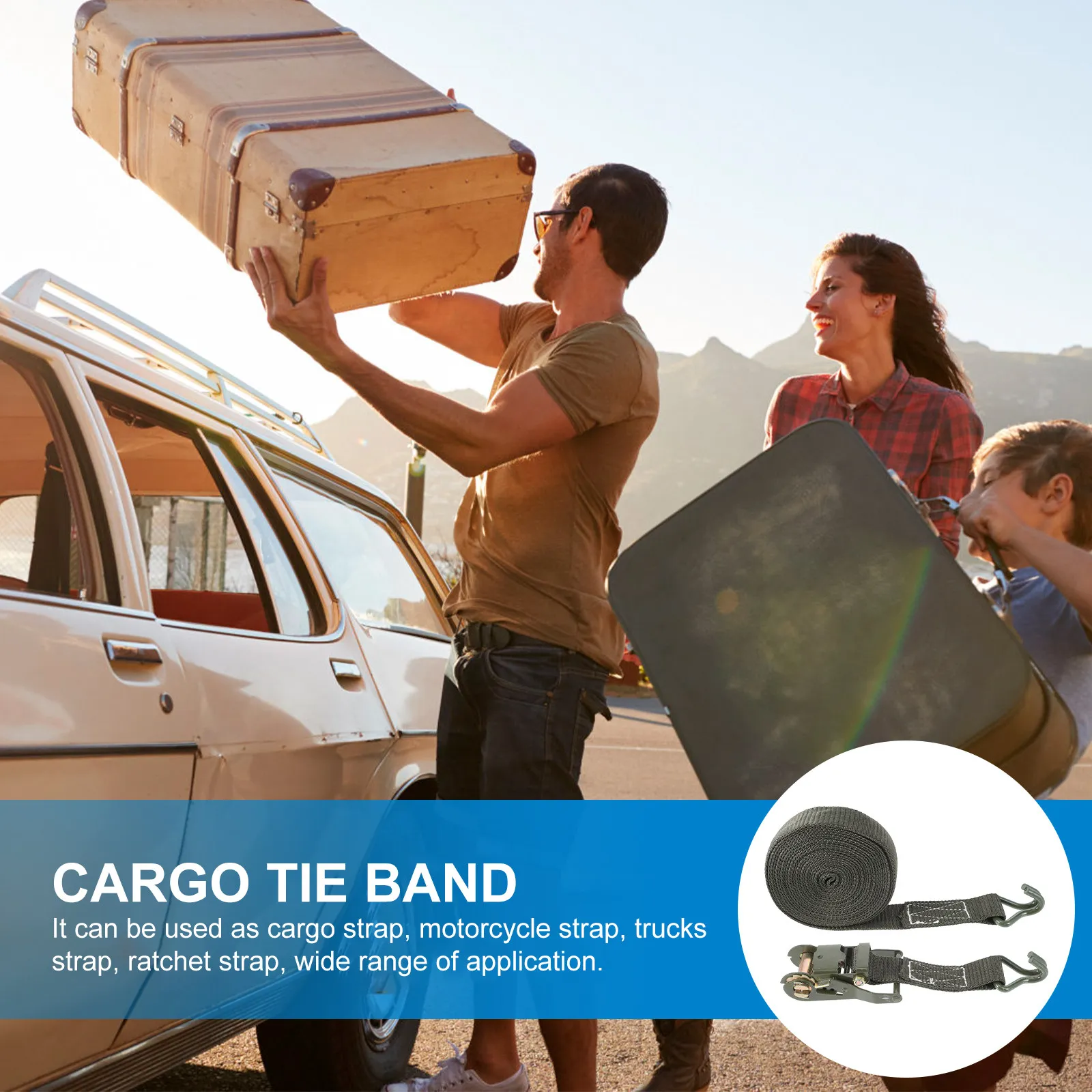 

1Set Ratchet Strap Tie Down Heavy Duty with High Strength Polyester Webbing Portable Compact Design for Cargo Trucks