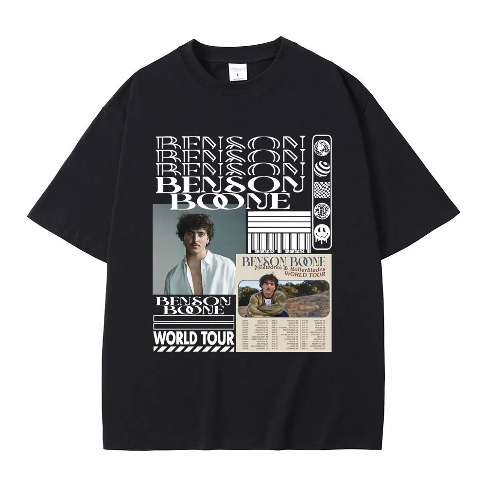 Limited Benson Boone Fireworks & Rollerblades World Tour T-shirts Men Fashion Oversized T Shirts Retro Casual Crewneck T-shirt