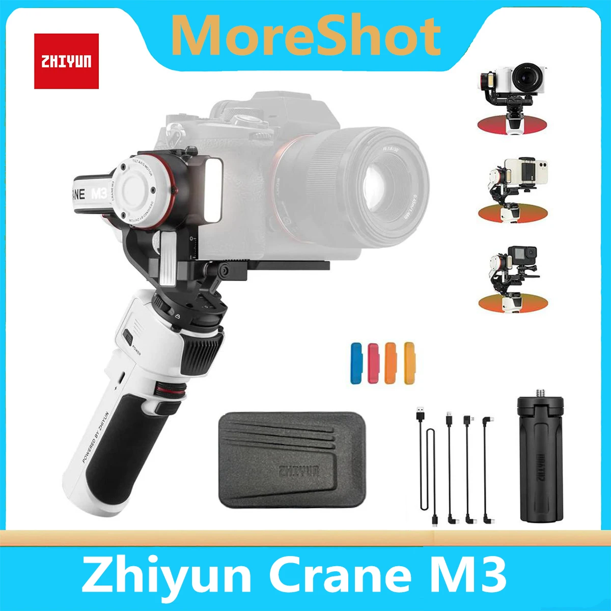 ZHIYUN Crane M3 3-Axis Handheld Gimbal Stabilizer,Professional Video Stabilizer for Mirrorless Cameras,Smartphone,Action Cameras