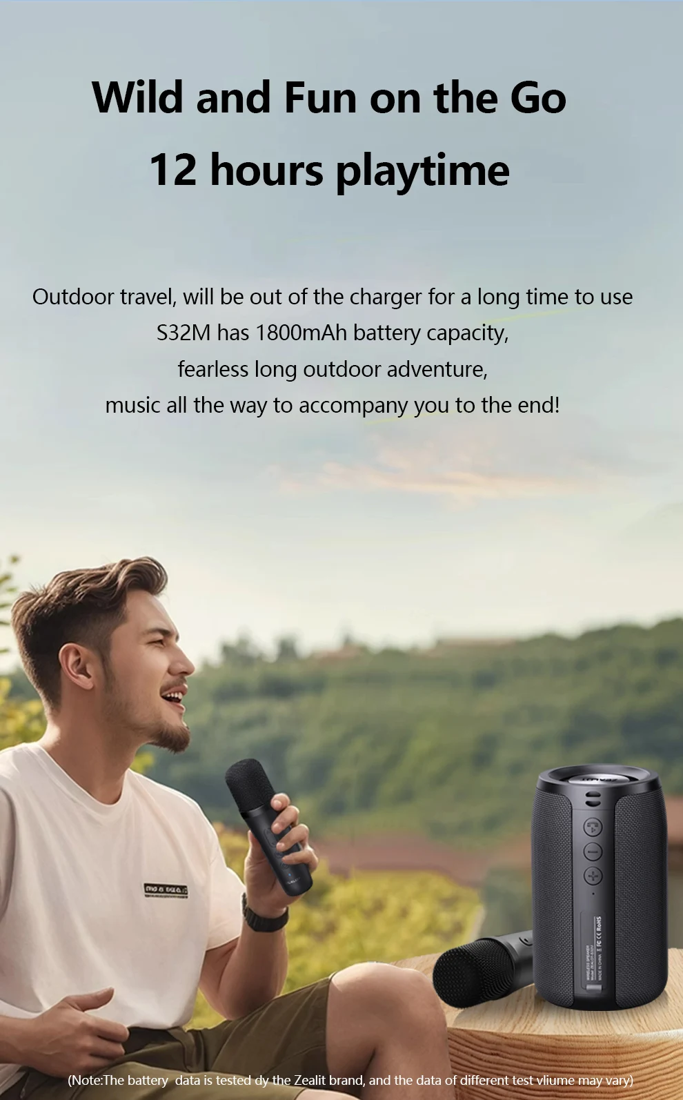 ZEALOT-S32 Tragbarer Bluetooth-Lautsprecher, Kabelloser Lautsprecher mit 2 Mikrofonen, für Strandpartys und Geburtstagsfeiern, Wasserdichter Lautsprecher – Detail 14