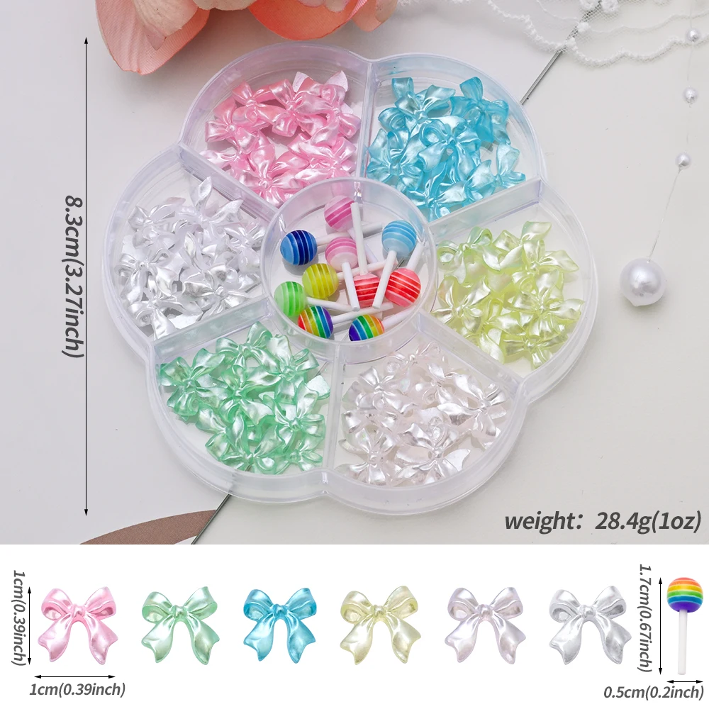 1 caja de abalorios para uñas con lazo de resina 3D/cinta, lazo Kawaii, piruleta, decoraciones artísticas para uñas, manualidades DIY, funda para teléfono, accesorios de manicura * &