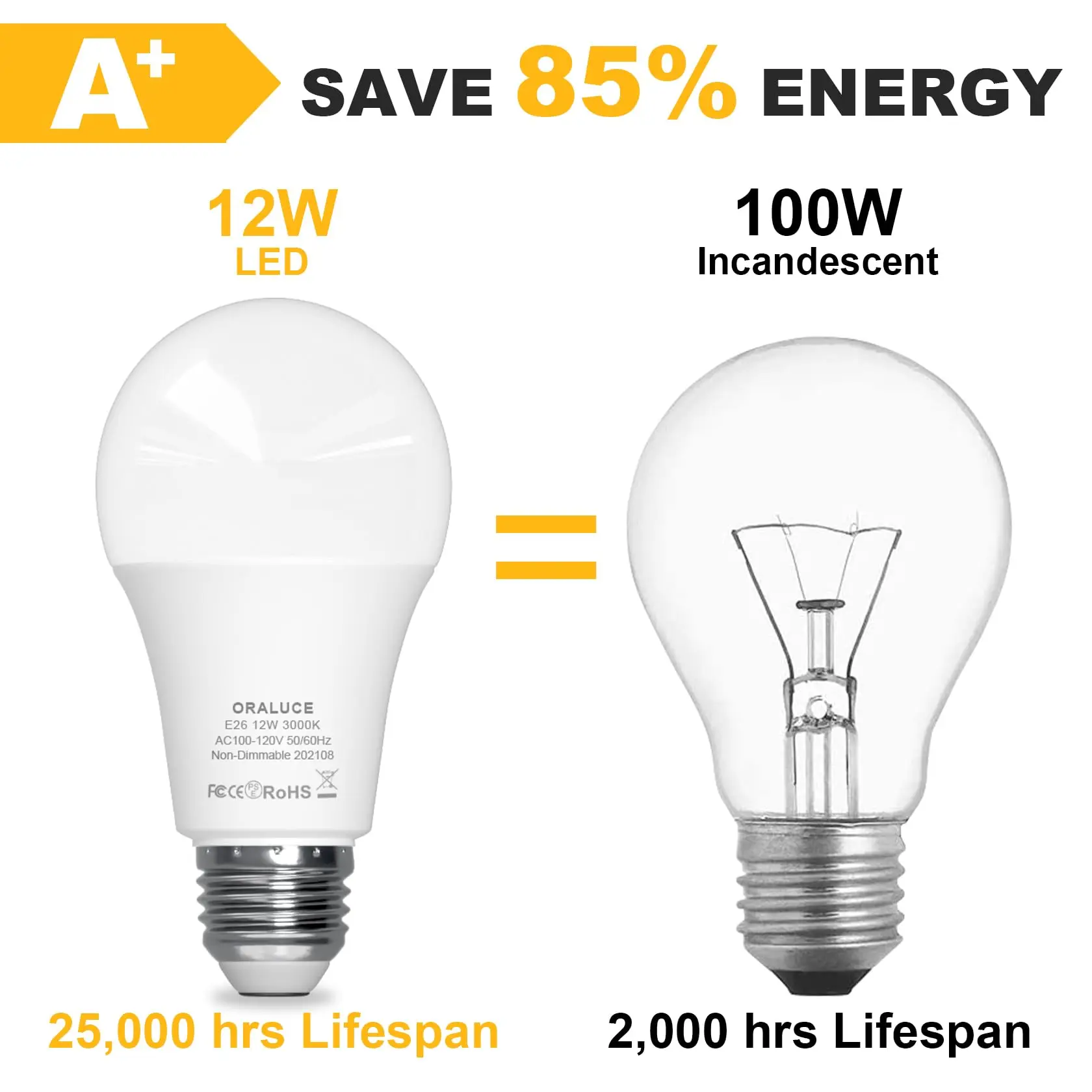 6 Pack LED Light Bulb A19 12W Lightbulbs 100 Watt Equivalent 120V 1200LM 3000K/5000K/6500K E26 Medium Base Energy Efficient
