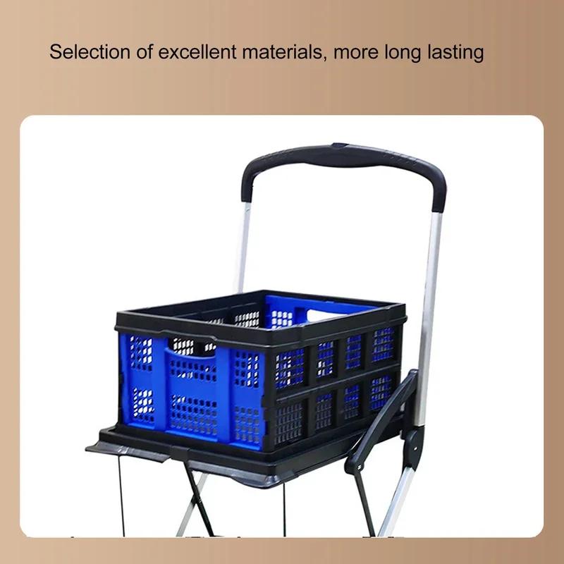 Functional  Carts Mobile Folding Trolley Small Practical Aluminum Frame and PP High Capacity with Wheels for Luggage