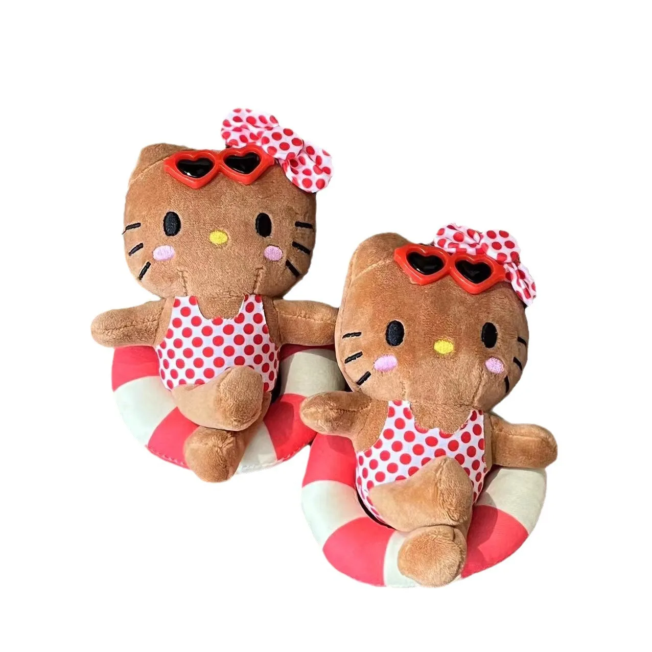 Hello Kitty Cute Black Skin Kt Cat Polka Dot Plush Doll Kawaii Swimming Circle Toy Fluffy Keychain Pendant Periphery Gift