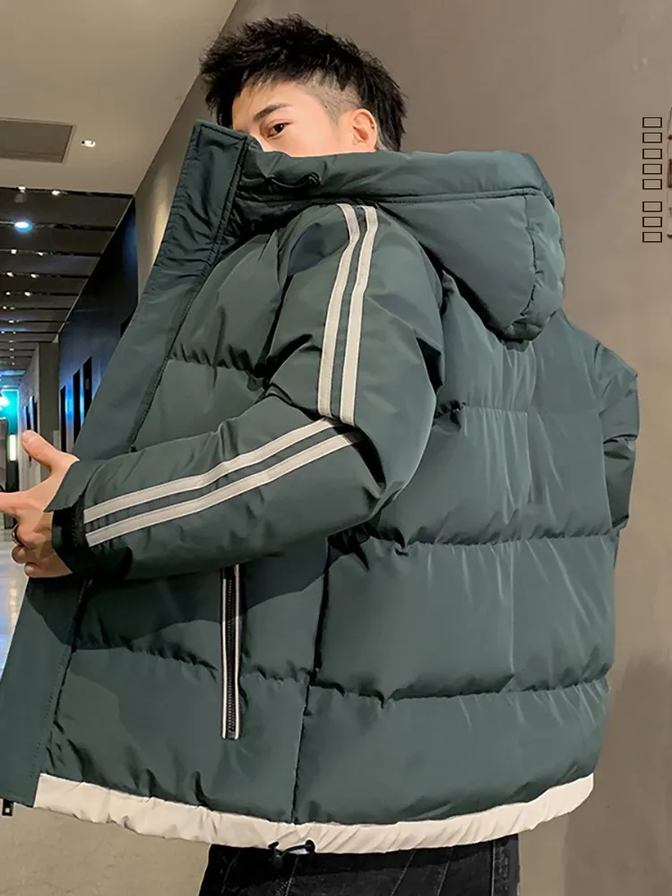 

Men's Thiened Autumn Winter Cotton Jaet Hooded Downproof Warm Faion Brand Cotton Coat Stand Fit Long Sve Zipper