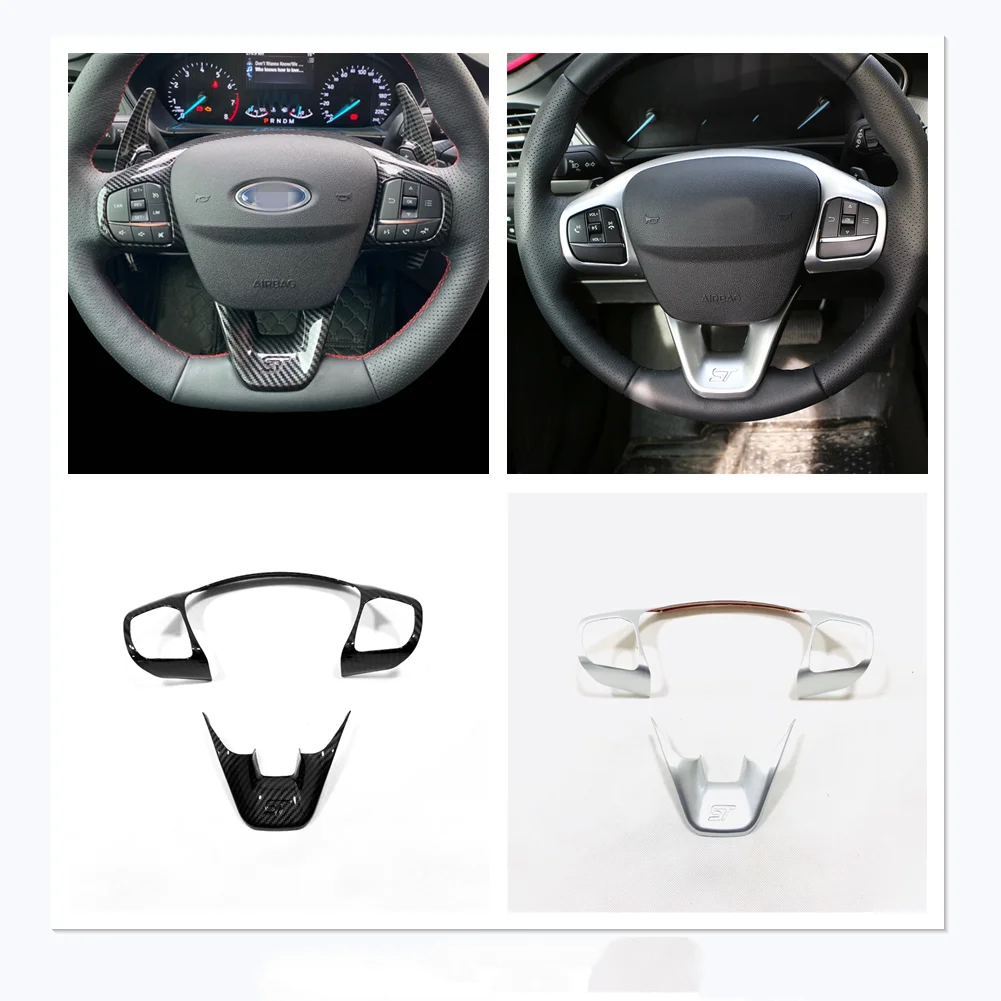 

Для Ford Fiesta MK8 2017 2018 2019, аксессуары из АБС-пластика, углеродное волокно/матовый/ST, накладка на руль автомобиля, кнопка управления, крышка рамки