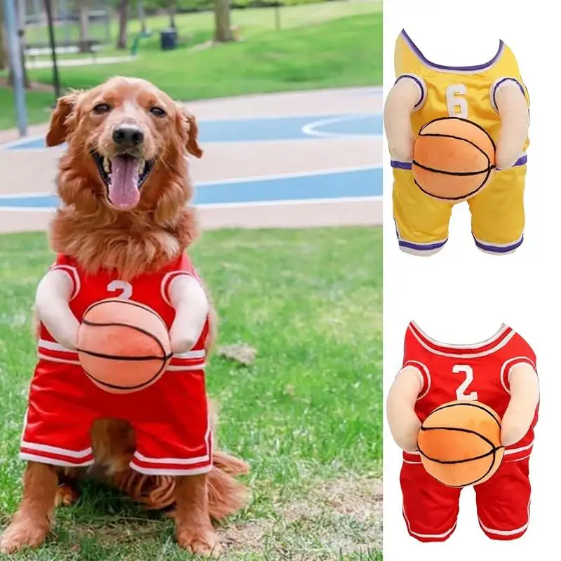 Basketball Player Pet Costume Dog Holding Basketball Clothing With Ball Breathable Halloween Cosplay Sports Clothes Medium Dog