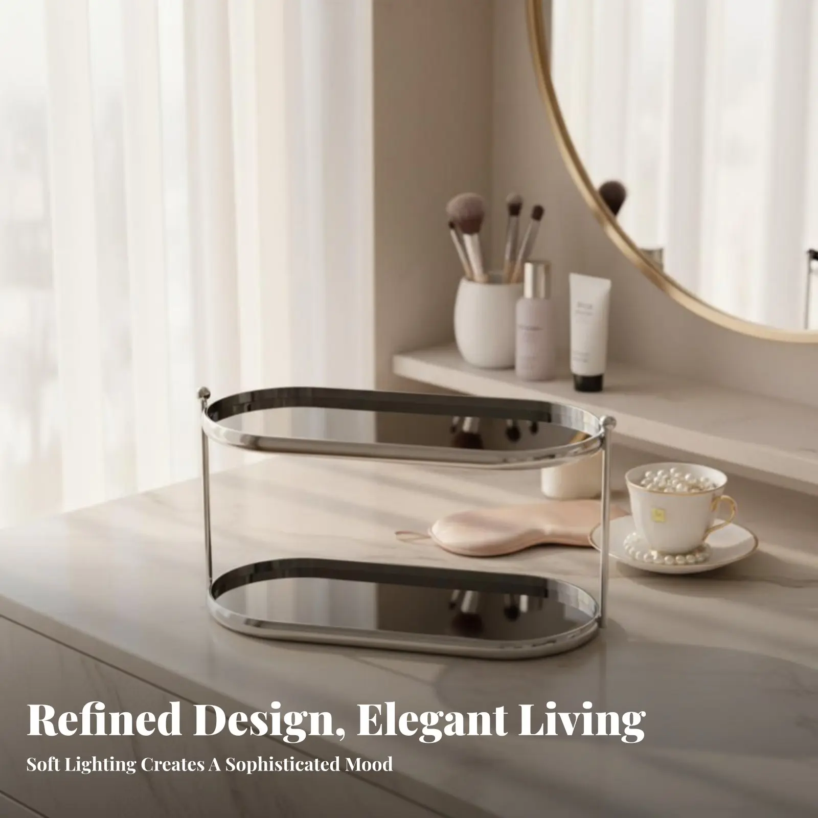 

Многоуровневый акриловый органайзер в стиле Light Luxury, 2-уровневый, компактный, универсальный, для женщин, туалетного столика, рабочего стола, спальни