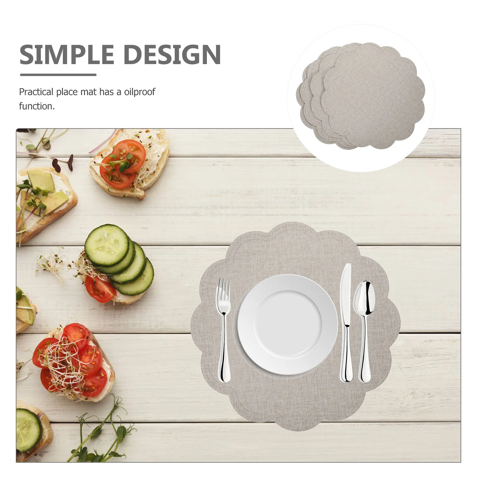 

4pcs Heat Insulation Mats Grey Round Lace Placemats Oil proof Reusable Modern Table Settings Dining Decor PU