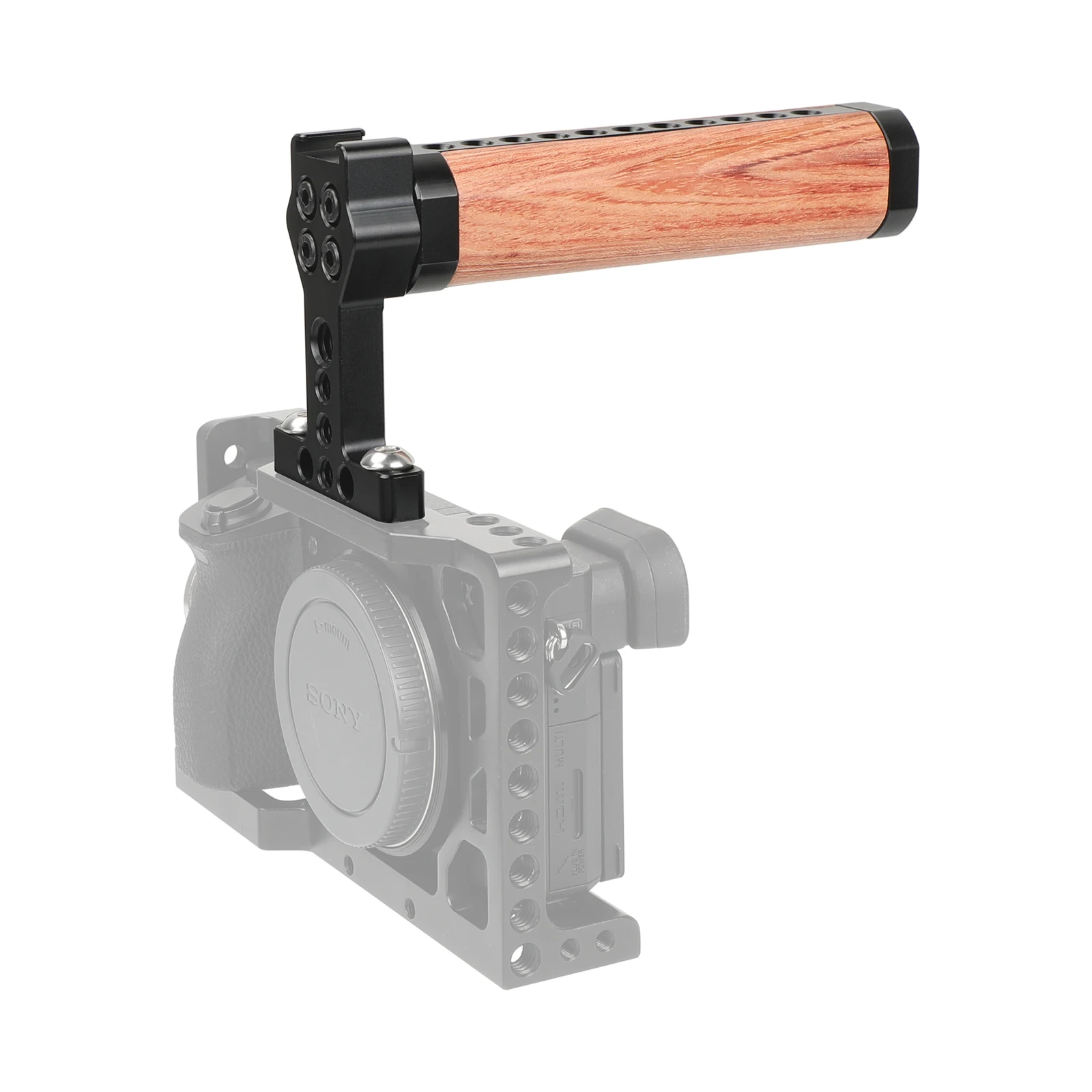 

HDRIG Top Cheese Handle Wooden Grip With Cold Shoe Mount & 1/4''-20 & 3/8"-16 Mounting Holes for GH5, 5DMarkIII Cage