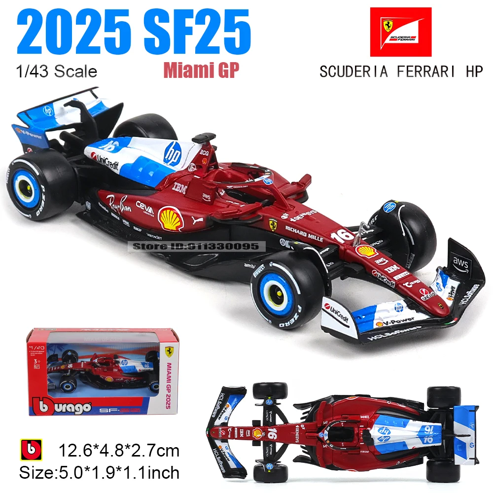 Bburago 1:43 F1 2025 Miami GP Ferrari SF25 # 16 Charles Leclerc # 44 Lewis Hamilton Legierung Auto-Modell Druckguss Sammlerstück