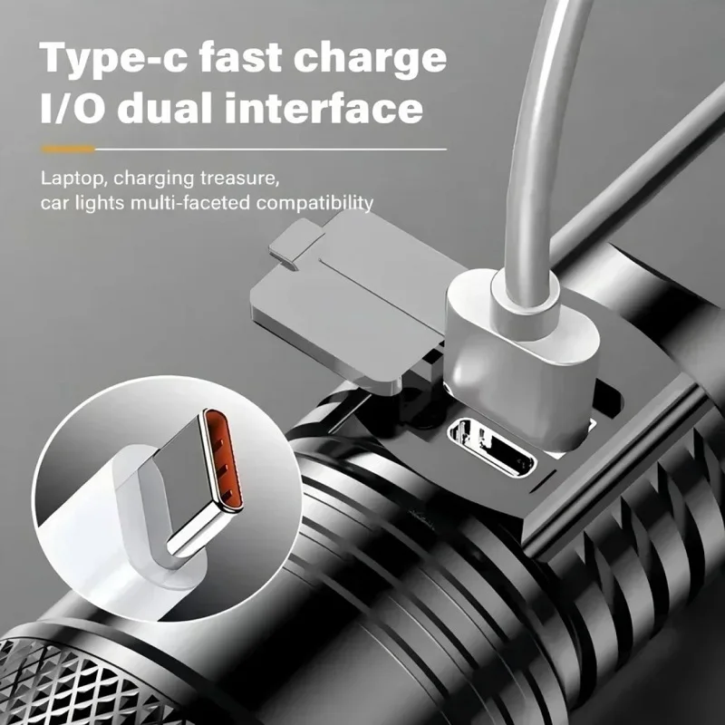 قوة عالية مصباح يدوي ليد فائقة سطوع شحن USB مصباح يدوي تكتيكي مع ضوء العرض مصباح صيد محمول التخييم