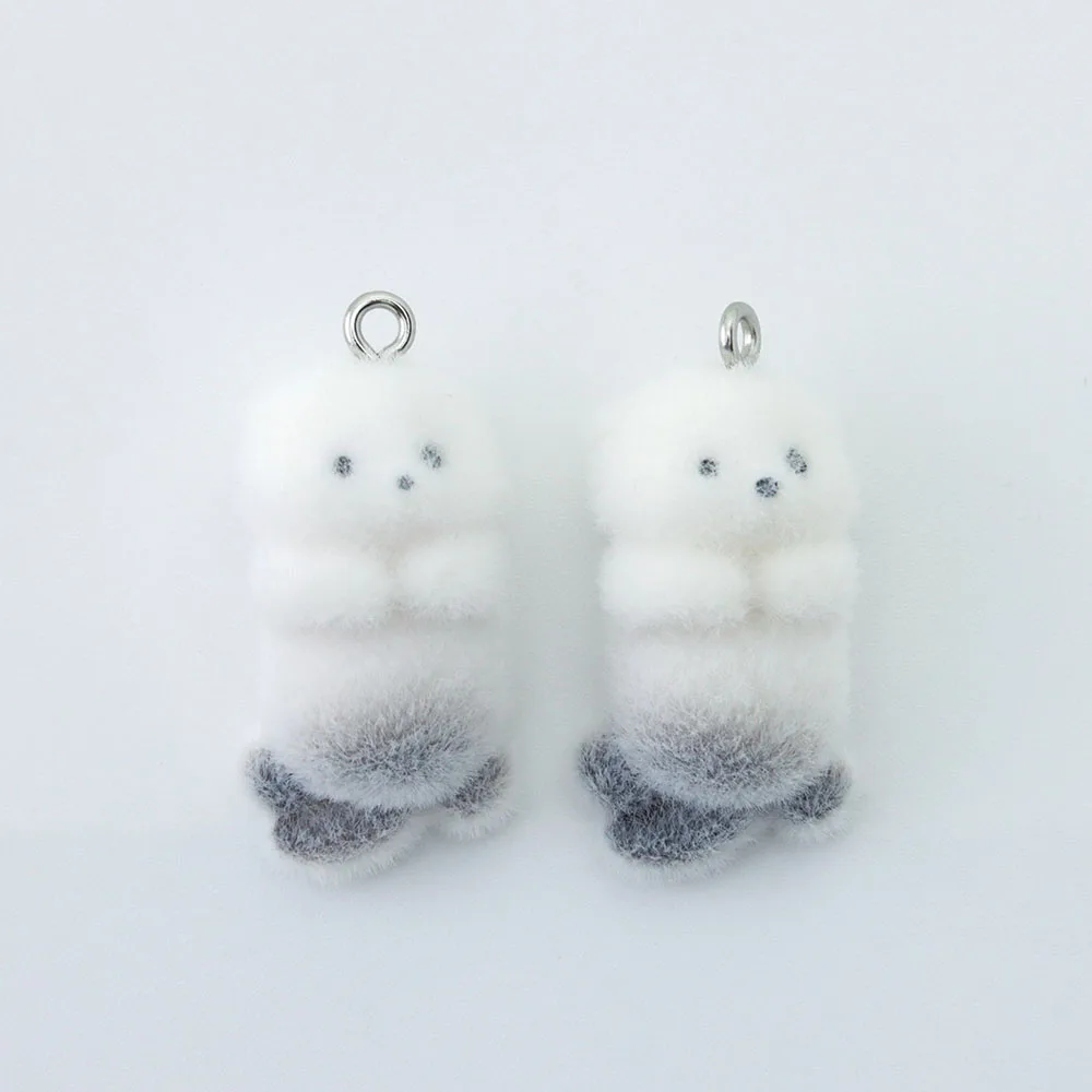 WZNB 10pcs Flocking Sea Otter Resin Charms Animal Pendant DIY Phone Chains Keychain Earring Accessory for Jewelry Making Finding view 2