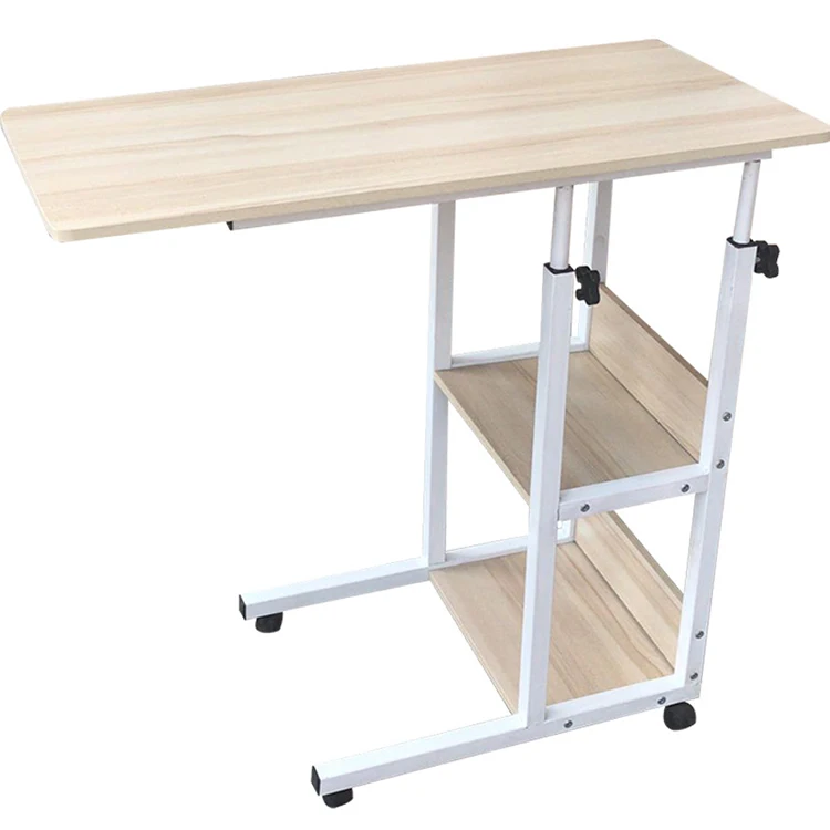 Portable Lazy Man Adjustable Bedside Computer Desk Simple Bedroom Mobile Lifting Small Table with Lockable Pulley