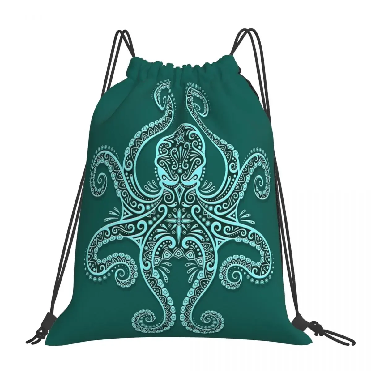 Intricate Teal Blue Octopus Backpacks  Drawstring Bags Drawstring Bundle Pocket Sundries Bag BookBag For Man Woman Students