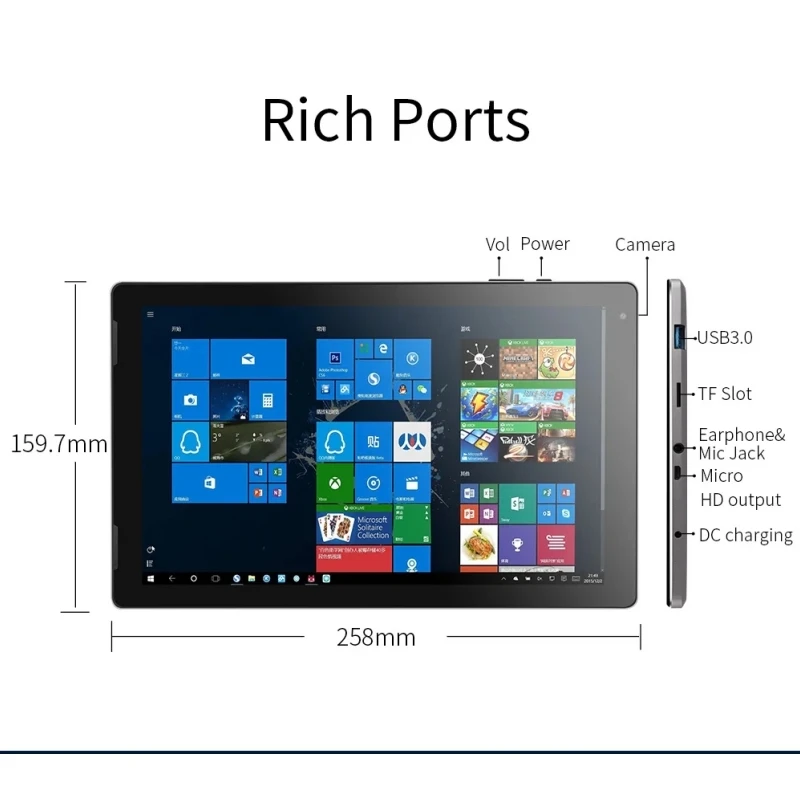 Tableta PC 2 en 1 de 10,1 pulgadas, 64 bits, 4GB de RAM, 64GB de ROM P7, Windows 10, con teclado desmontable, 1920x1200 IPS, 6500mAh, cámara Dual