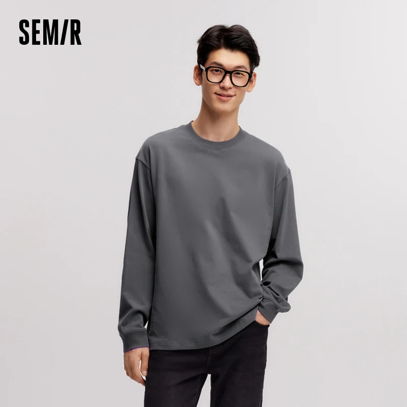 Semir t-shirt manica lunga uomo 2024 inverno nuovo Versatile tinta unita usura interna pesante strato Base sciolto t-shirt manica lunga