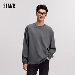 Semir Long Sleeve T-Shirt Men 2024 Winter New Versatile Solid Color Inner Wear Heavyweight Loose Base Layer Long Sleeve T-Shirt