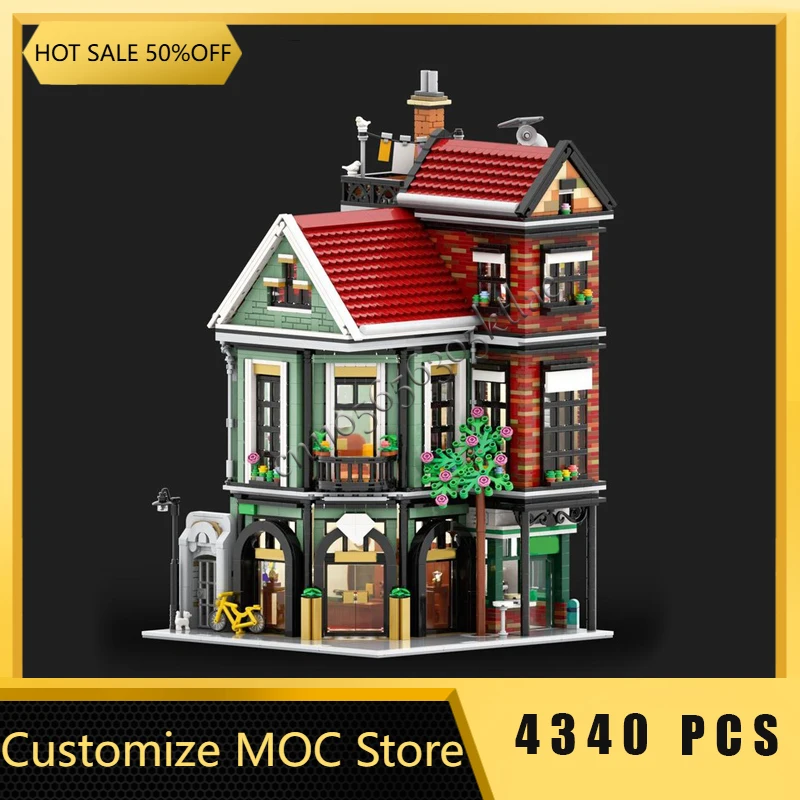 

4340 шт., персонализированная городская уличная сцена, городской дом с ювелиром и блинным домом, MOC, модель строительного блока, детские праздничные подарки
