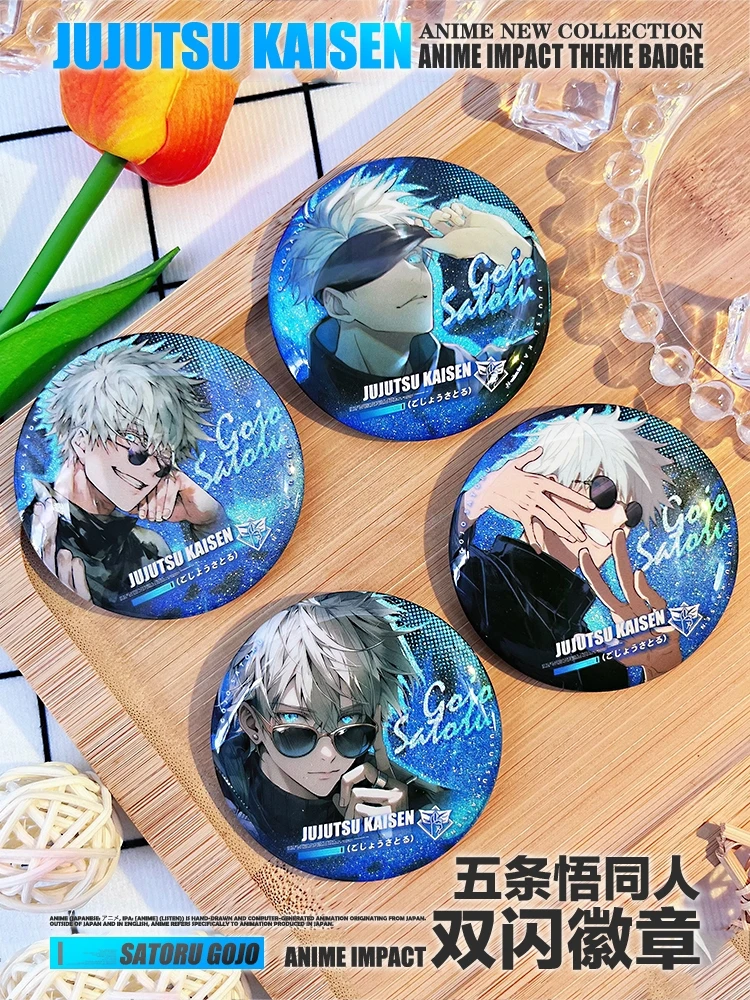 

Anime Jujutsu Kaisen Satoru Gojo Geto Suguru Ryomen Sukuna Cosplay Double Flash Badge Tinplate Ambitus