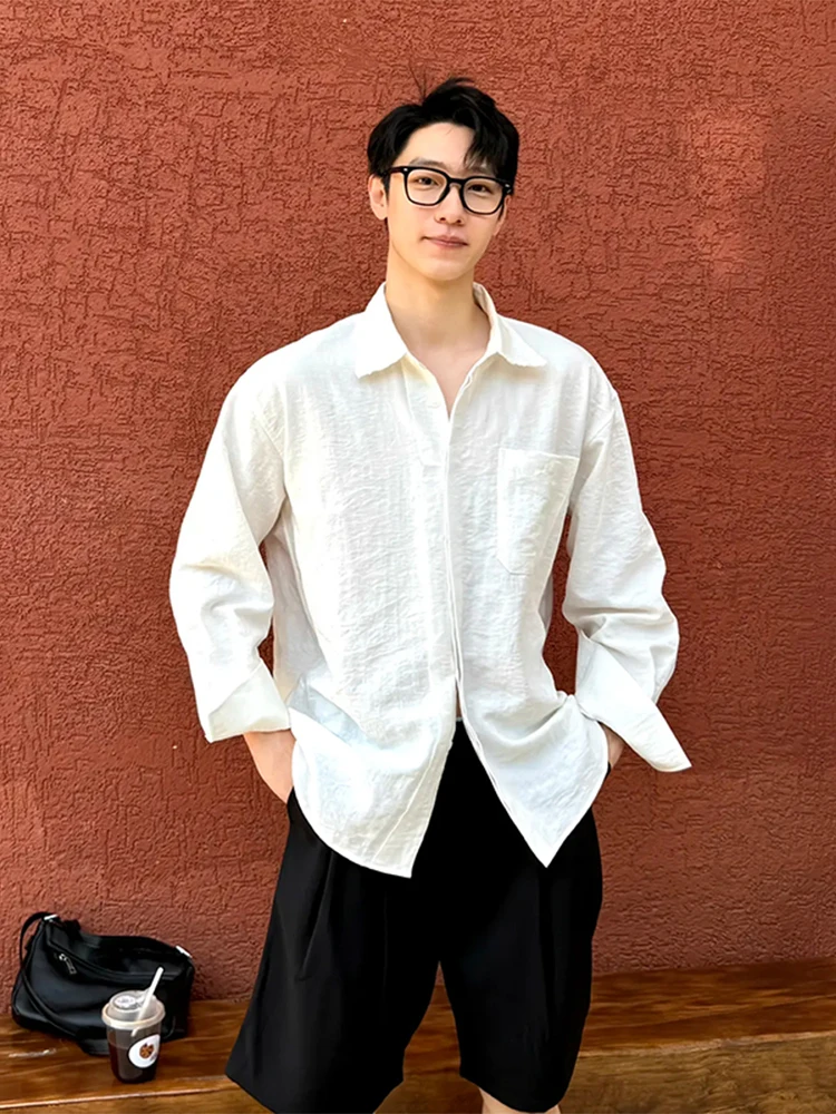 

White Cotton Linen Men's irt Summer Thin Long Sve Breathable Sun Protection Outerwear Korean Sle Loose Fit Faionable