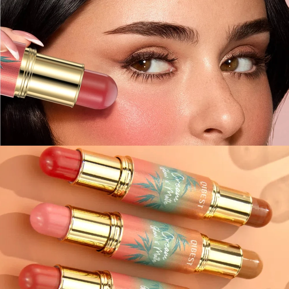 Trucco per il viso Bastone multiuso Guance Contoori Occhi Labbra Doppia testa Bronzer Blush Stick Crema mousse liscia Rossetto opaco Ombretto