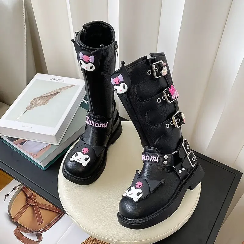 Girly Heart Kawaii Sanrio Kuromi Anime Board Shoes Children Cute Cartoon Long Boots Leather Warm Shoes Lovely Gifts for Kids