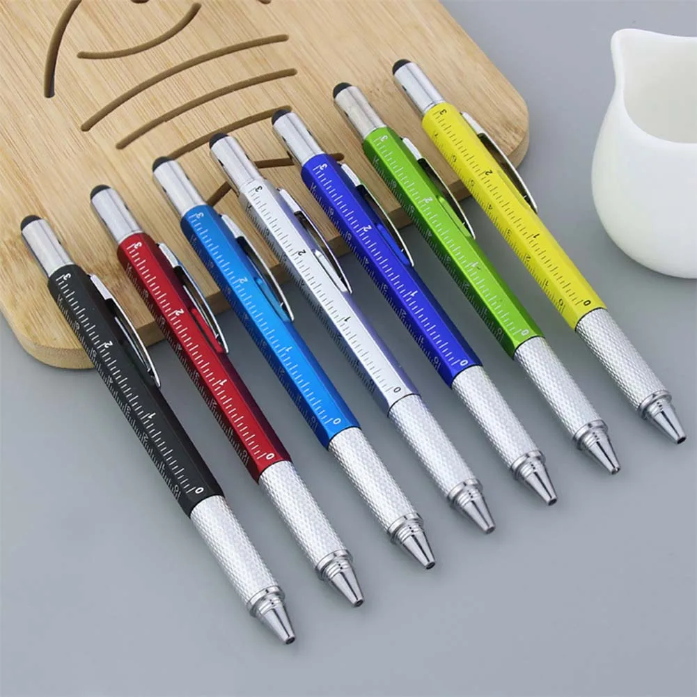 6In1 Handheld Screwdriver Ballpoint Pen Multi-function Tool Pen Level Scale Touch Screen Metal Ballpoint Pen Hand Tool
