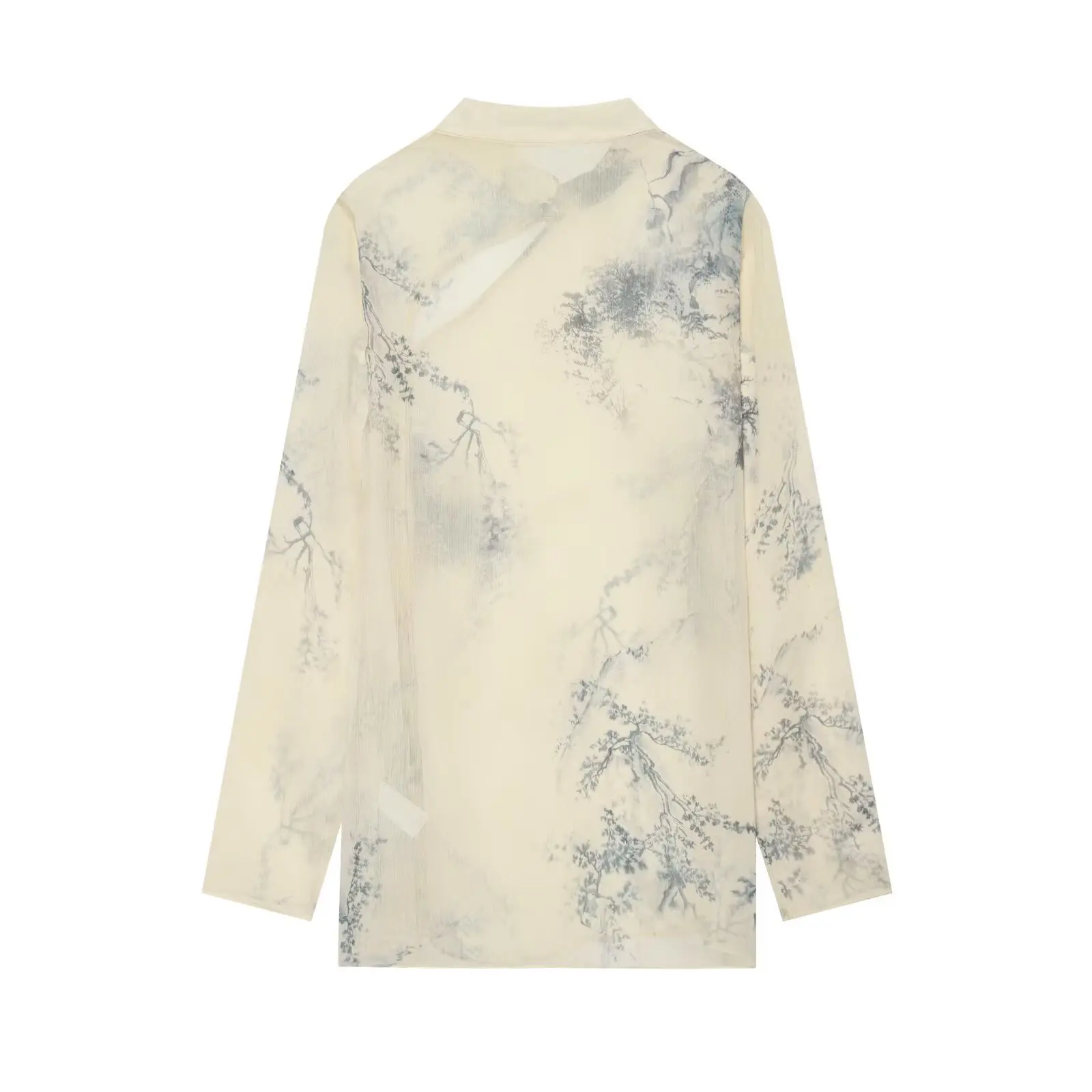 BSAY 2026 Women Ink Floral Print Stand Collar Blouse Asymmetric Cutout Frog Buttons Long Sleeve Elegant New Chinese Style Shirt view 2