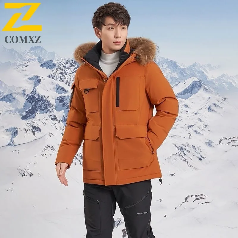 

COMXZ Men Winter Padding Hooded Workwear Waterproof Thick Warm Travel Padded Jacket Skiing Windproof Tool Cotton Padded Jacket