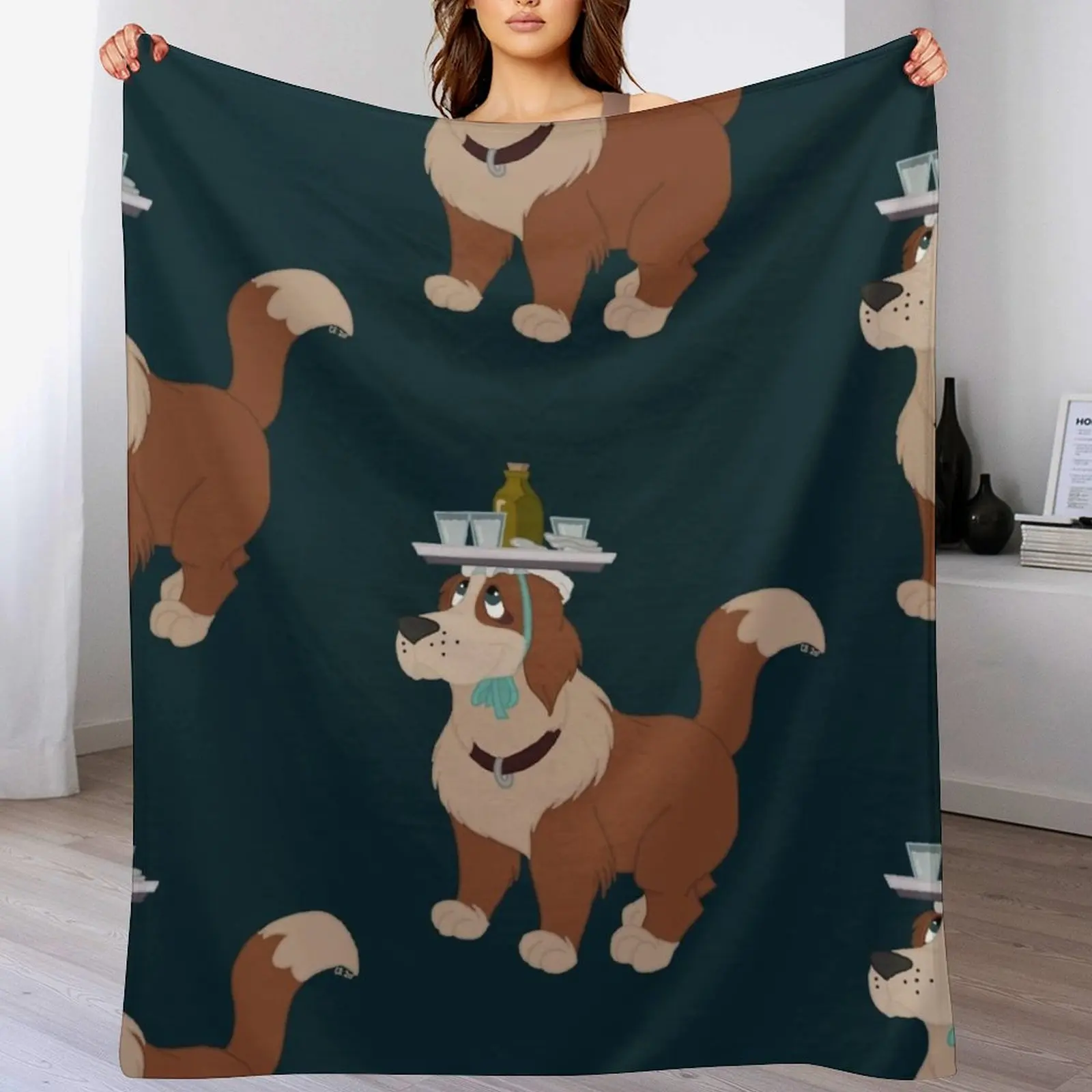 

Nana with Drinks Teal Background Throw Blanket Beautifuls Multi-Purpose Luxury Thicken Decorative Sofa Blankets