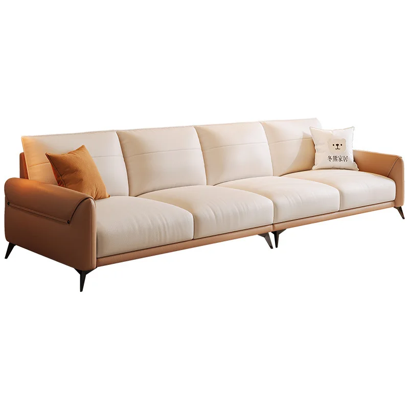 

2025 Nordic small apartment leather art sofa, modern simple straight row three-person color matching sofa in the living room