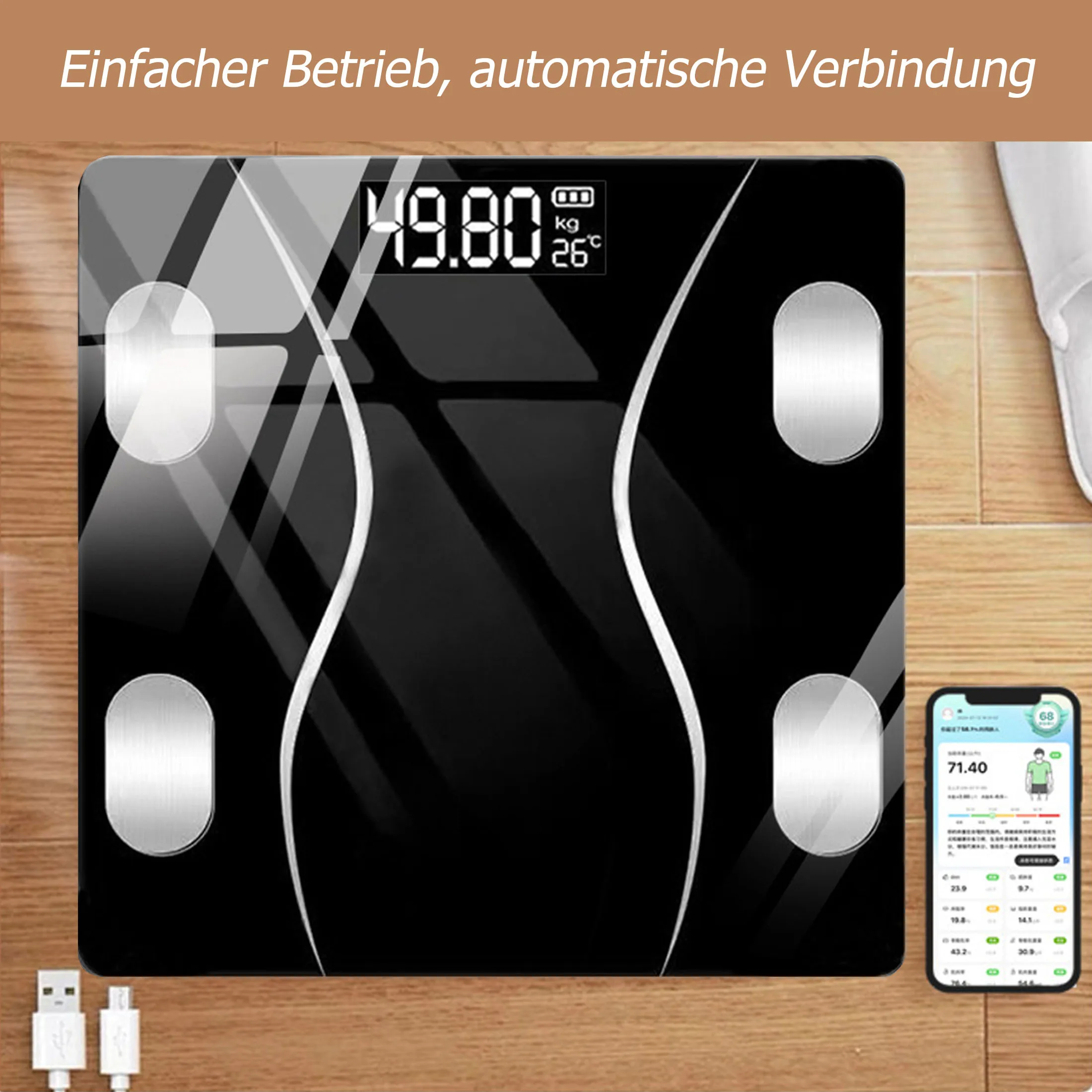 Lager-Analyse-Waage، Personwaage mit 72 messdaten، Smart Body Scal mit Bluetooth، Digitale Waagen mit LCD-Display
