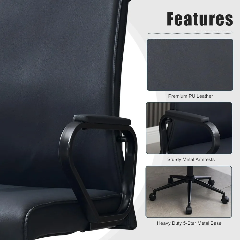 Office Desk Chair, Ergonomic Leather Modern Conference Room Chairs, Executive Height Adjustable Swivel Rolling Chair for