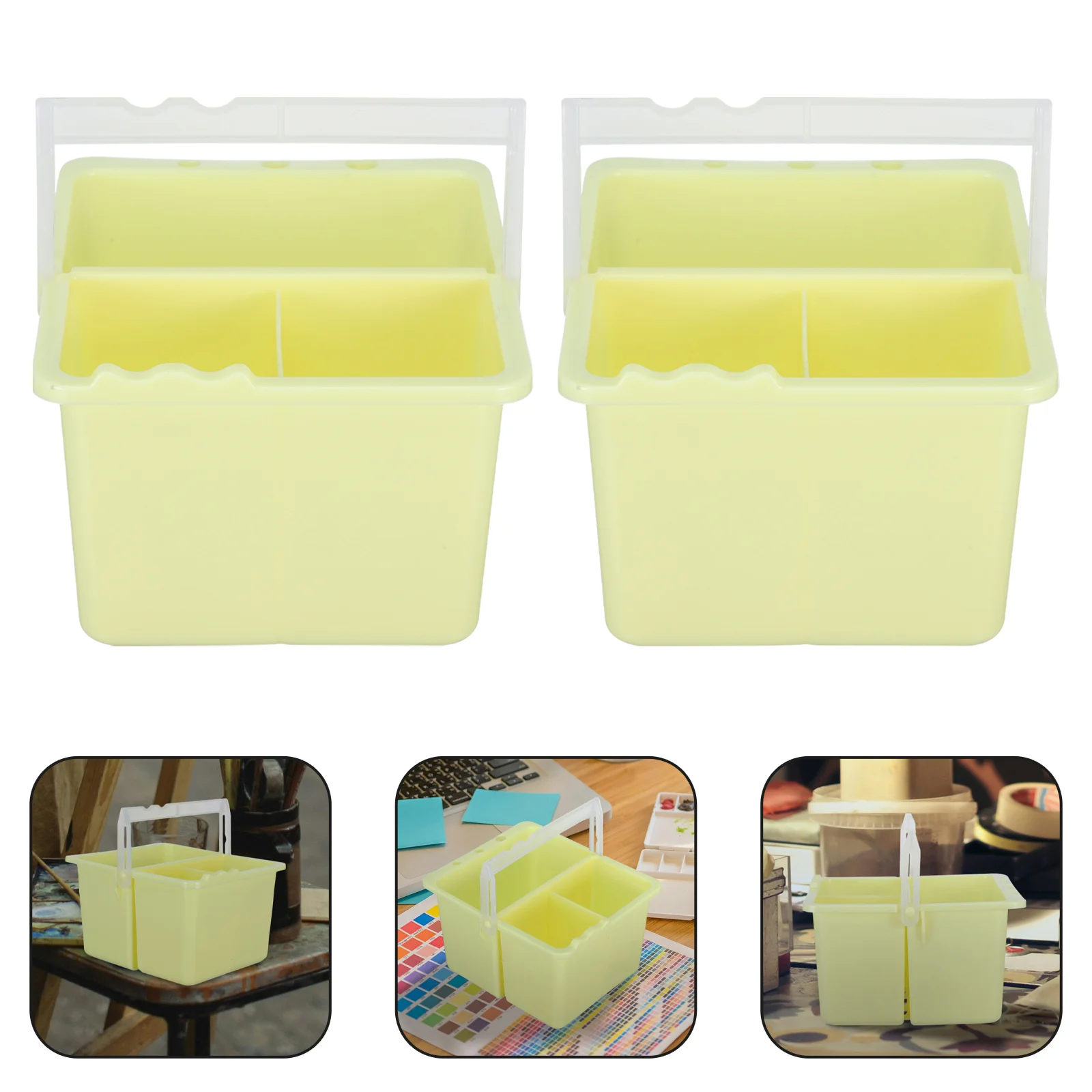 

Buckets with Handles Pencil Paint Brush Painting Tools Yellow Plastic Student Stationery Washer Cleaner