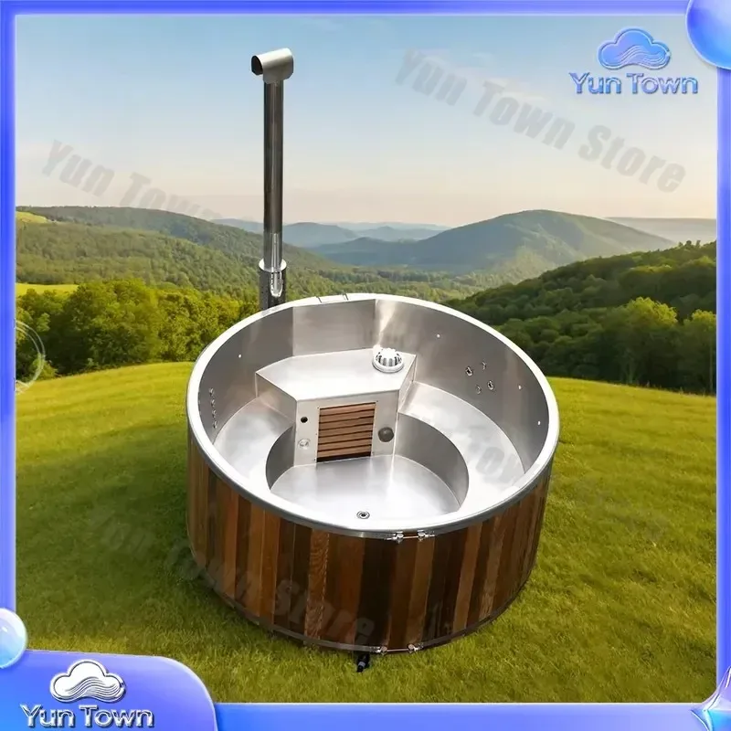 Portable Hot and Cold Tub for Outdoor Relaxation Wooden Fire Hot Tub with Circulating Pump for Spa Garden Backyard Jacuzzi