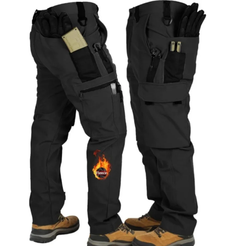 

Outdoor Tactical Plus Fleece Pants Men's Fleece Lining Waterproof and Windproof Soft Shell Ski Pants for Winter Outdoor Hiking