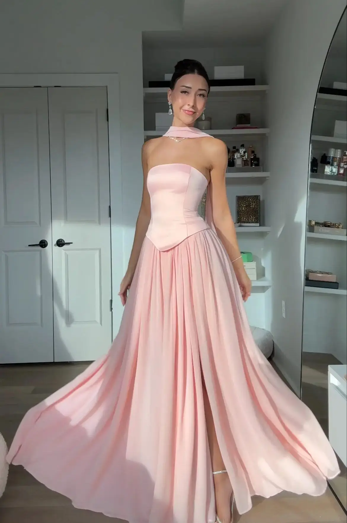 

Customized Saudi Arabian Elegant Pink Prom Dresses Strapless A-line Party Evening Gown and Floor-Length Formal Occasion Dress