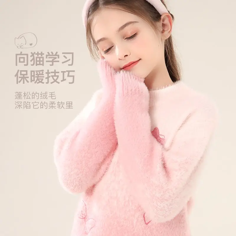 Sanrio Anime Hello Kitty Sweater Bottoming Shirt for Girls Autumn and Winter Round Neck Warm Top Soft and Comfortable Sweater