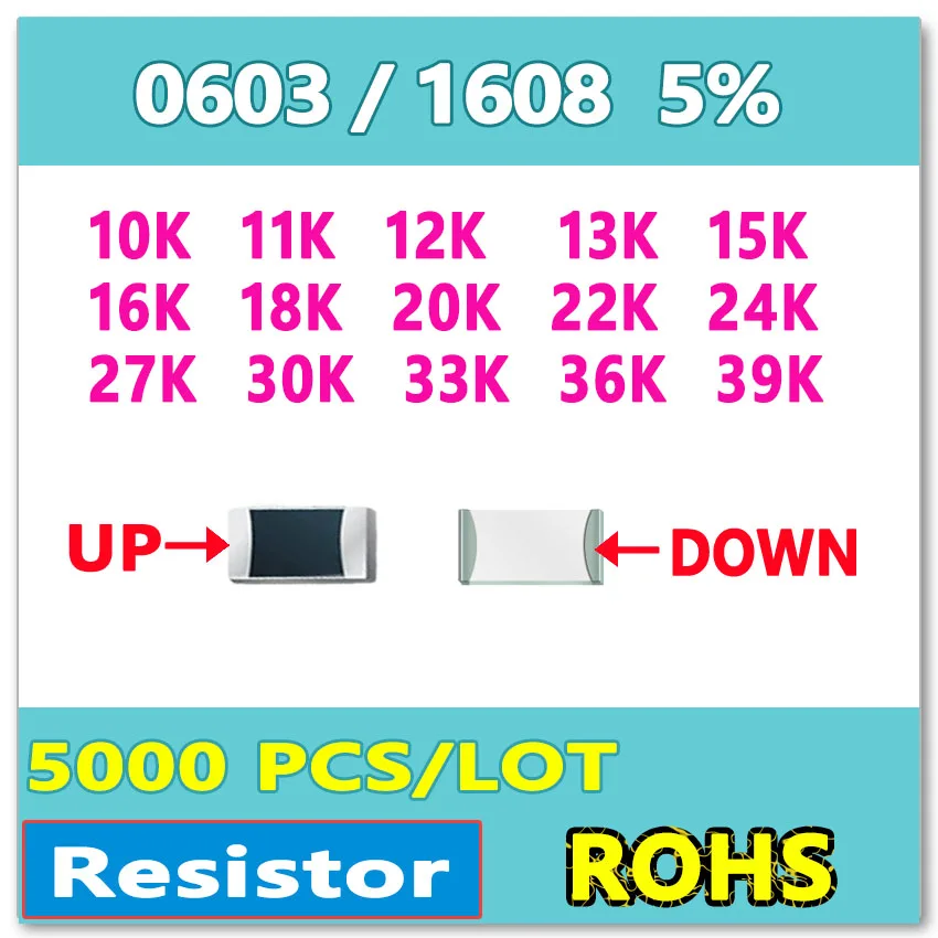 JASNPROSMA 0603 J 5% 5000 個 10K 11K 12K 13K 15K 16K 18K 20K 22K 24K 27K 30K 33K 36K 39Ksmd 1608 オーム抵抗器