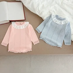 Infant Baby Girl Romper Knit Ruffle Newborn Hollow Out Long Sleeve Toddler Knit Jumpsuit Princess Lace Romper Spring Clothing