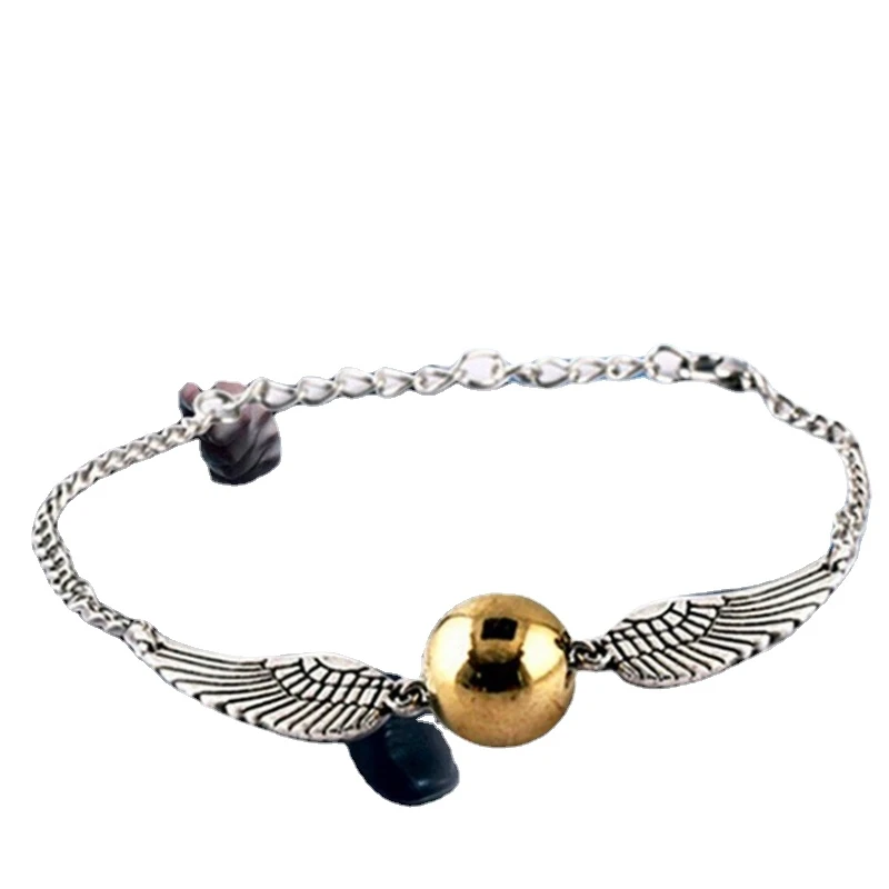 Pulsera Snitch Harry reliquias de la muerte y Bola de Quidditch, alas de Ángel plateadas, alfareros, joyería, regalo de cumpleaños de moda para