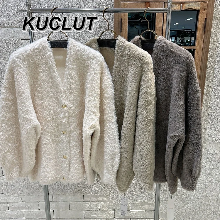 

Japanese Style Sweet Knit Sweater Solid Color V-Neck Double-Sided Knitted Cardigans V-Neck Long Sleeve Women's Cardigan Coat