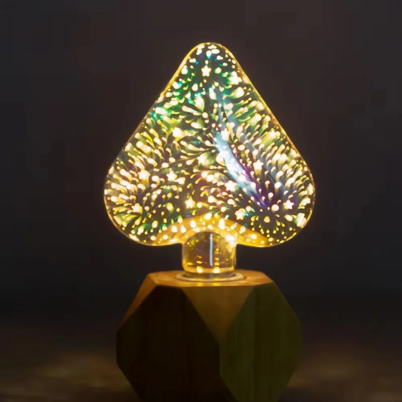 

LED 3D Fireworks Starry Decorative Bulb E27 Screw Lamp Holder Heart-shaped Glass LED Garden light