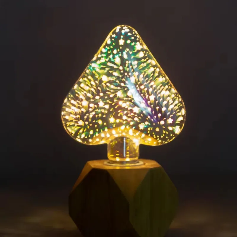 Enquêter d'artifice LED 3D, ampoule décorative étoilée, support de lampe à vis, verre en forme de cœur, lumière de jardin LED