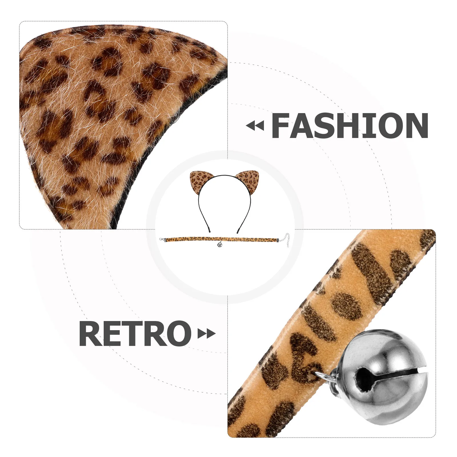 1Set Leopardenmuster Katzenohren Stirnband Glocke Halsband Halskette Party Dress-Up Cosplay Zubehör Niedliche Tierohren Stirnband Frauen