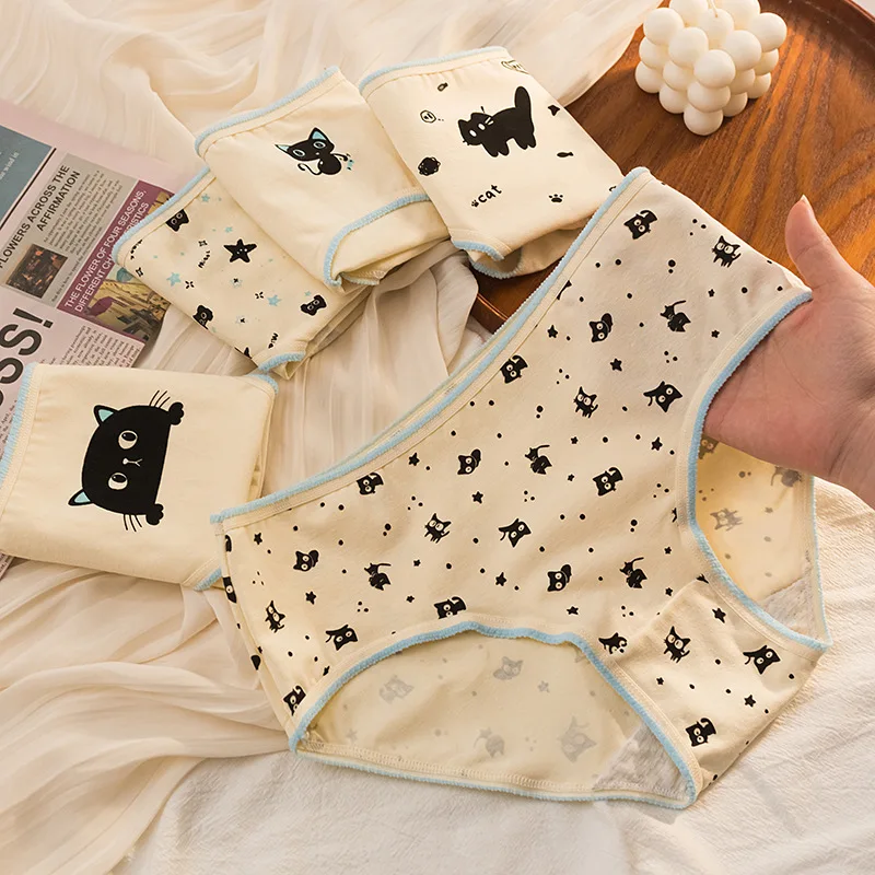 

Cute Cartoon Cat Print Underwears Cotton Students Girls Briefs Sexy Lingerie Japanese Pants Women Panties Breathable Underpants