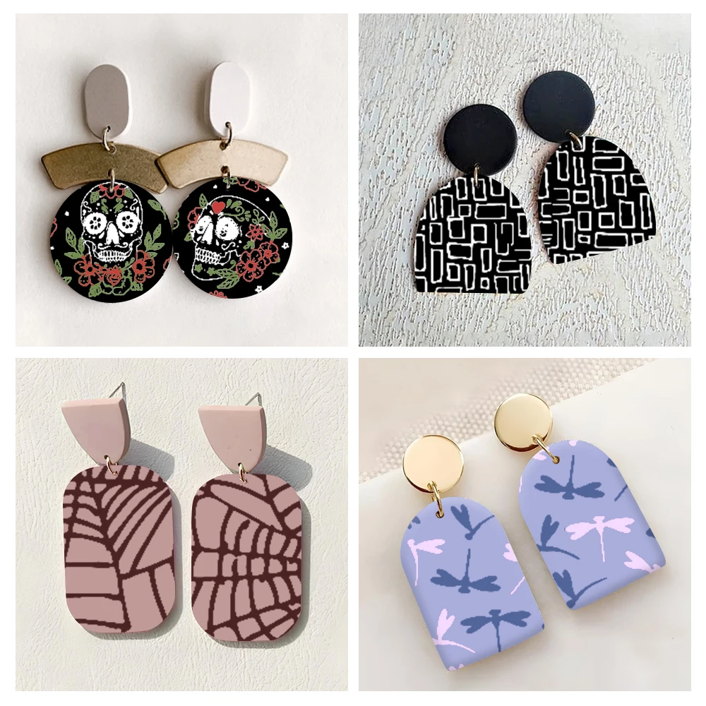 Polymer Clay Silk Screen Stencils,Reusable Sugar Skull/Spider Web Print Templates,DIY Earring Making Tool for Halloween Handmade view 5