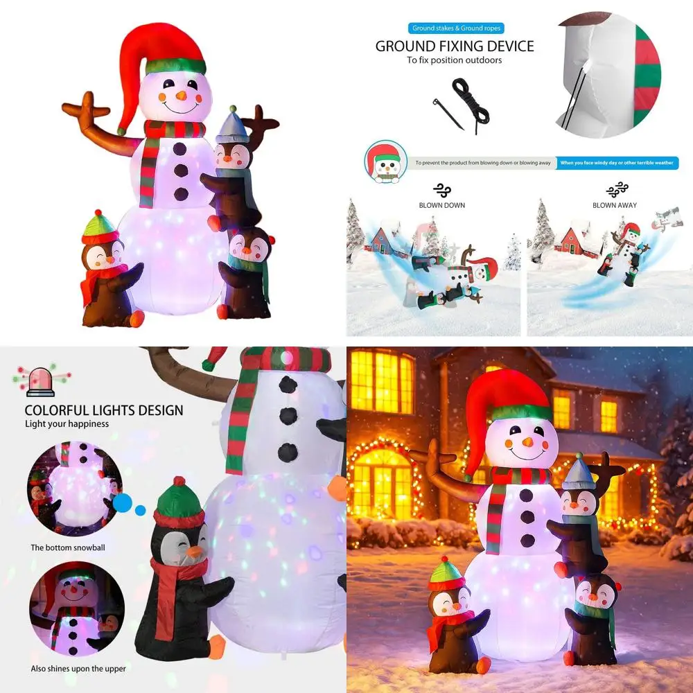 

Giant 6FT Snowman & Penguin Inflatable Christmas Decoration with LED Lights for Outdoor Lawn and Garden