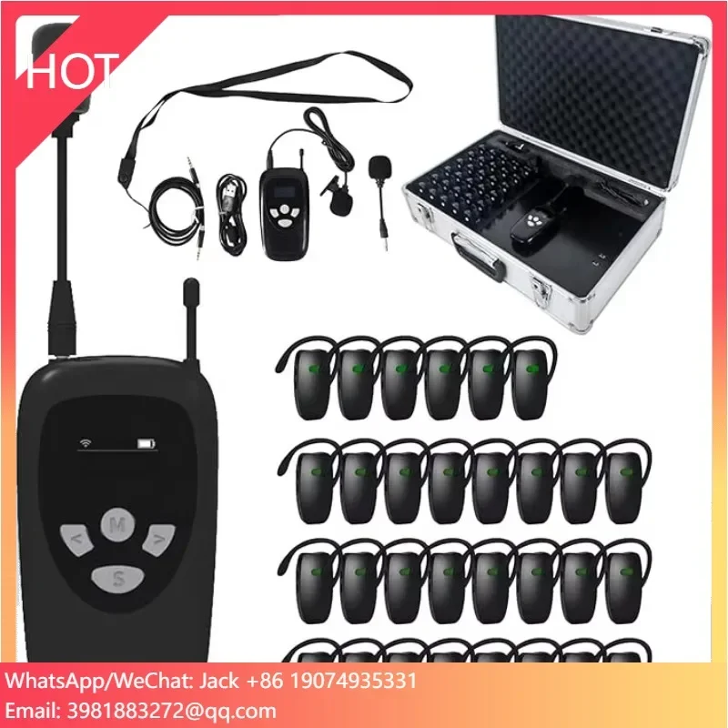 Wireless 1 Transmitter 30 Receivers Tour Guide System 30-Slot Charge Case Microphone Speaker Headsets For Group Communication